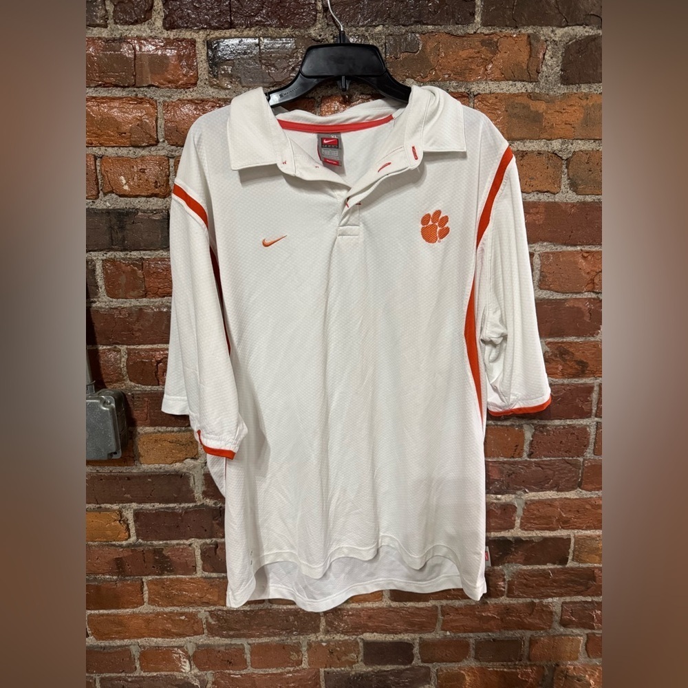 Nike Men's Clemson Polo Shirt in White and Orange Size Extra Large